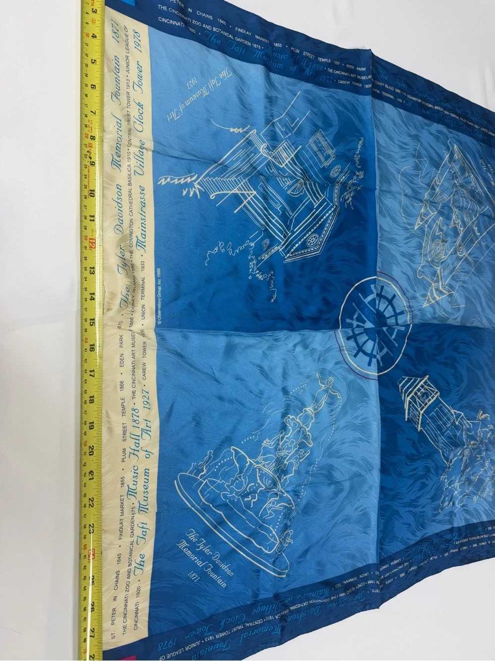 Blue Architectural Print Silk Square Scarf